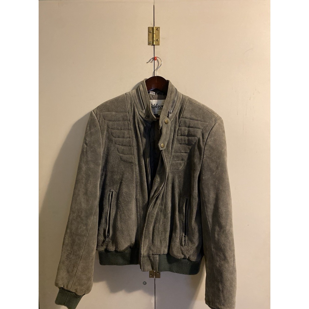 VTG Wilsons Leather Grey Suede Jacket Mens 42 1980s Retro Moto Bomber Coat